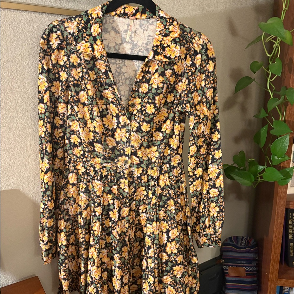 Free People Floral Marvelous Mia Long Sleeve Dress - Yellow and Black - Picture 2 of 7